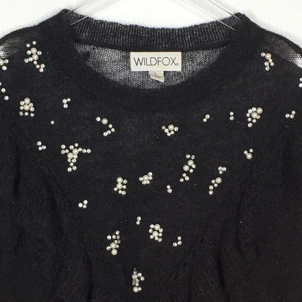 WILDFOX Alpaca Black Sheer Sweater Pearl Ruffle See Through COUTURE like new L - Picture 5 of 9